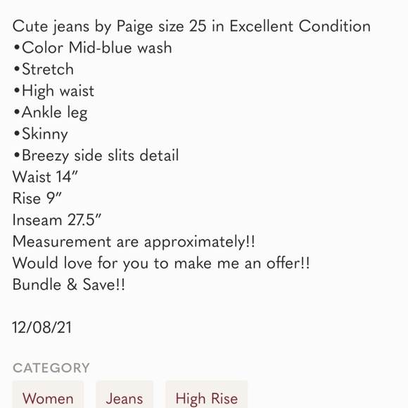 Paige Hoxton High Waist Ankle Peg Jeans Size 25 - Picture 13 of 13